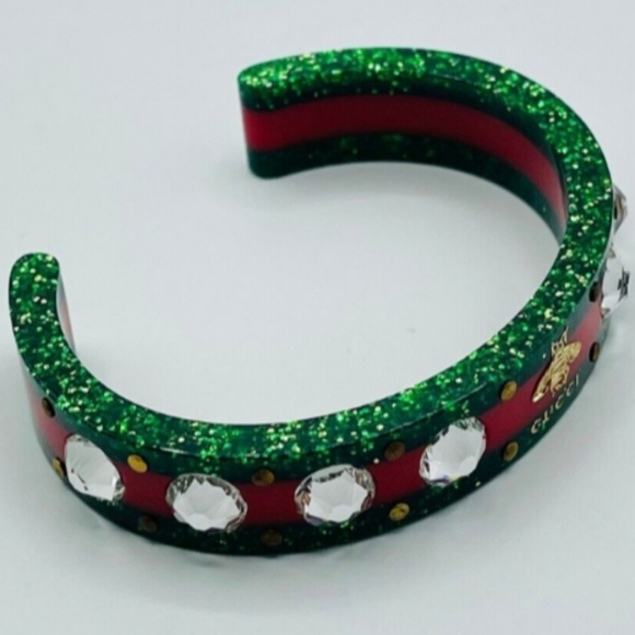 Gucci Web Red/Green Crystal Studded Resin Bracelet - Picture 3 of 5